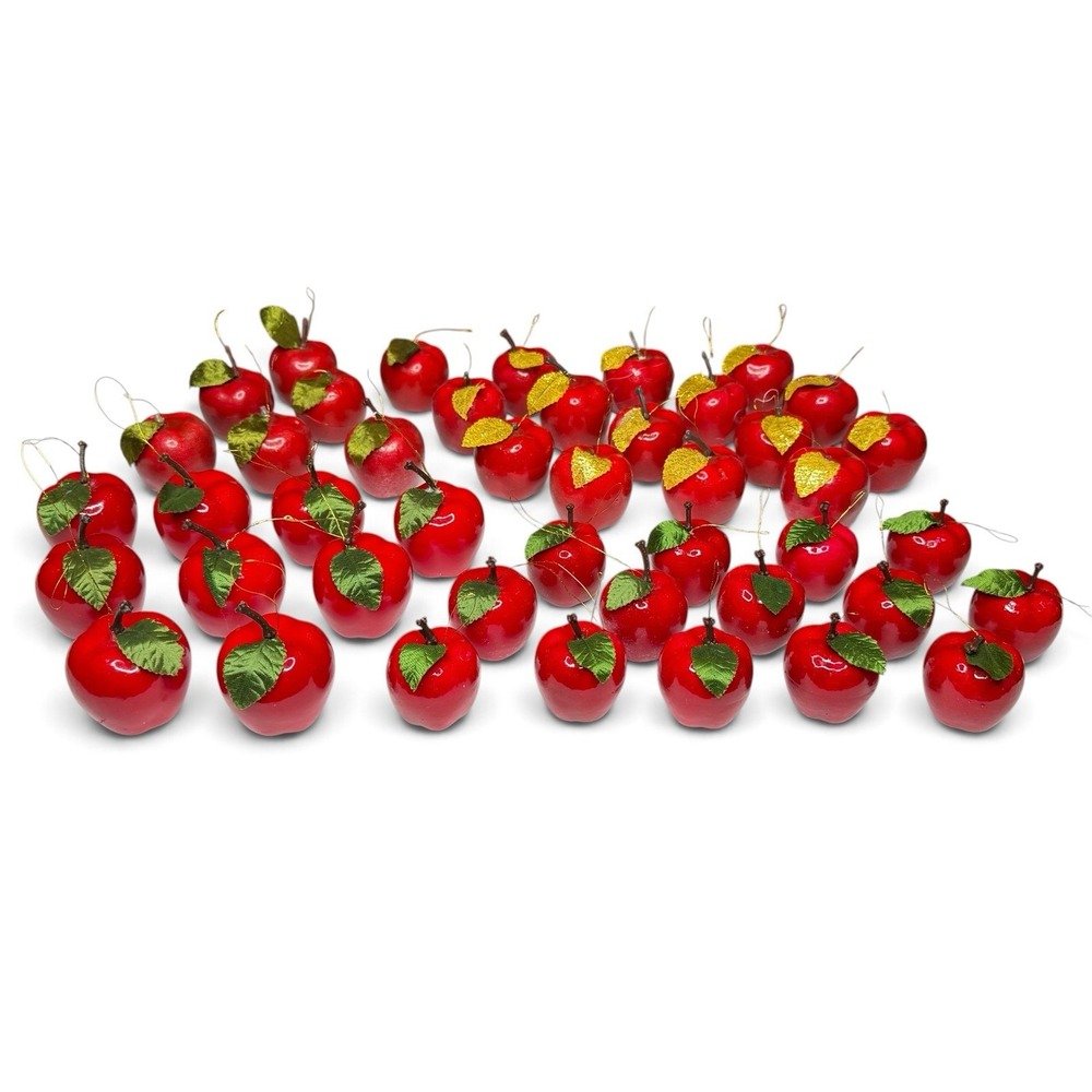 Vintage Set 43 Shiny Red Lacquered Apple Christmas Tree Ornaments 90s Assorted